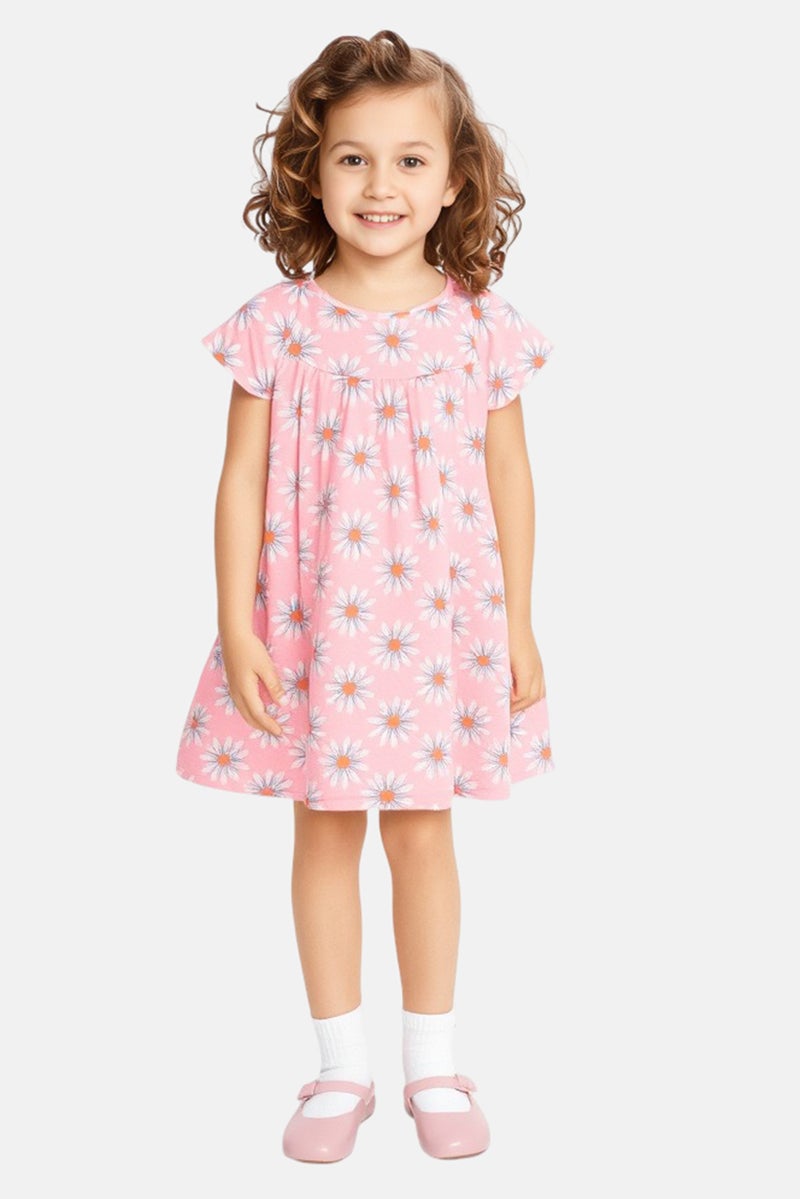 Hamleys Kids Girl Short Sleeve Floral Print Dress, Multicolor - Image 1